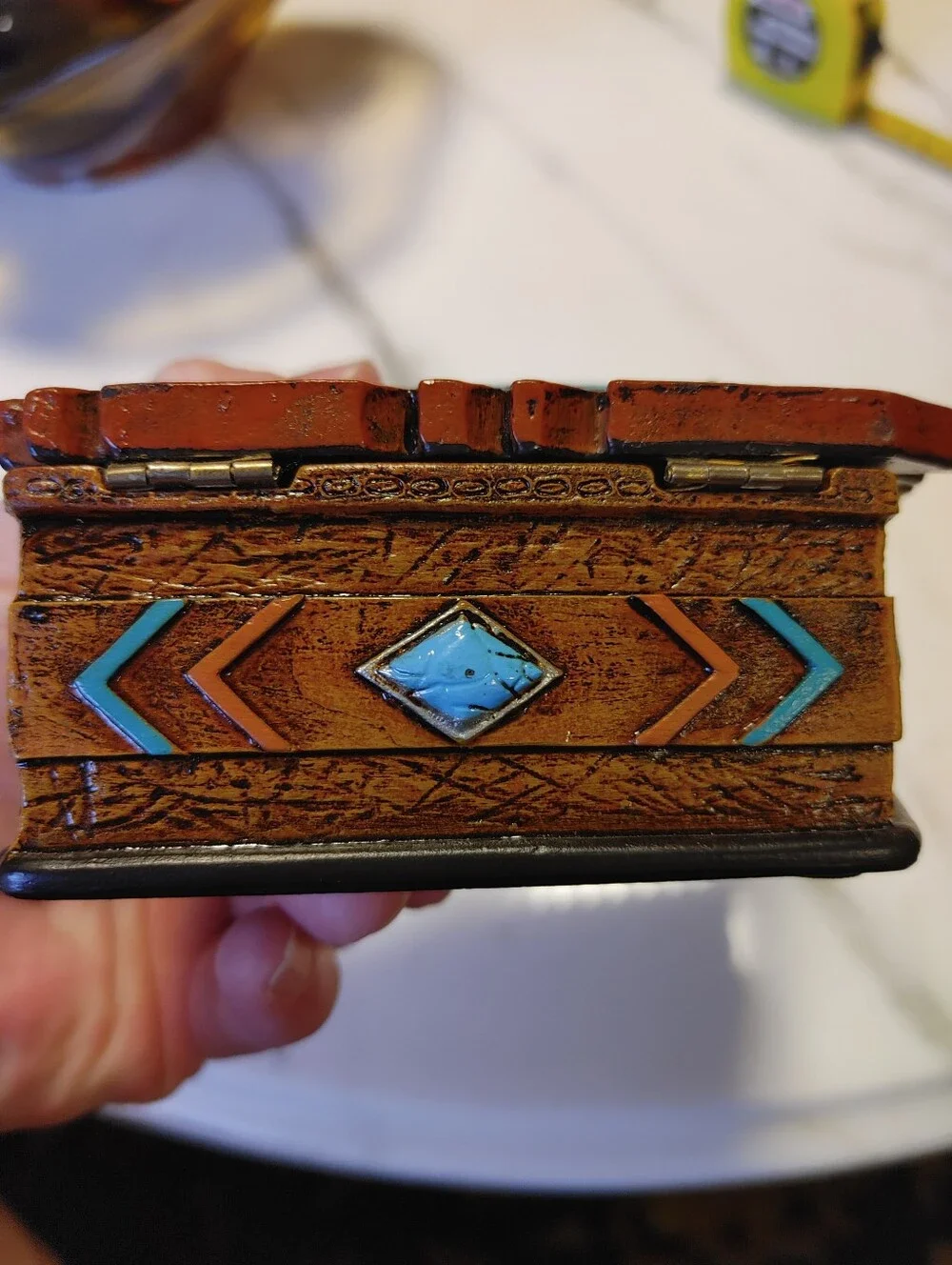 Handcrafted Turquoise and Brown Native American Decorative Trinket Box